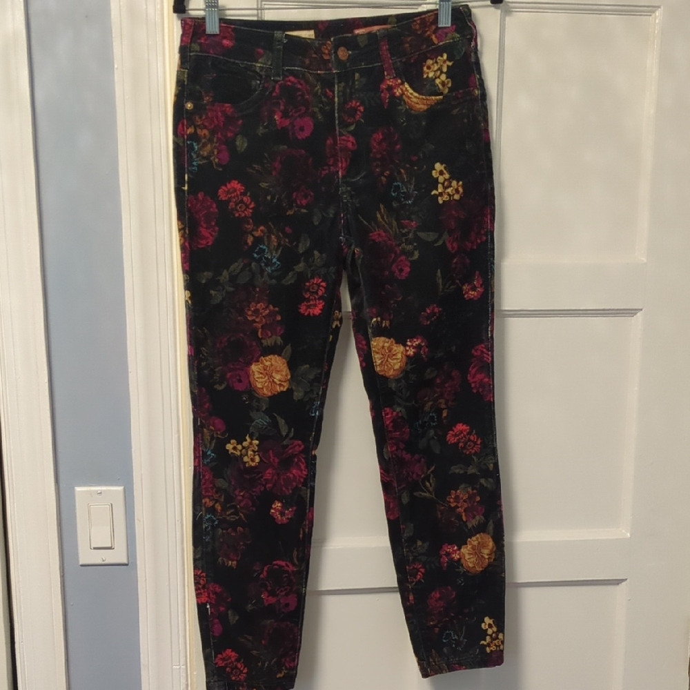 Pilcro Midrise Velvet Floral Skinny Jeans - Picture 5 of 11